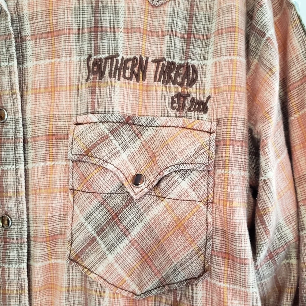 Southern Thread Plaid Shirt Shacket Women Large Lined Cowgirl Western Farm Work